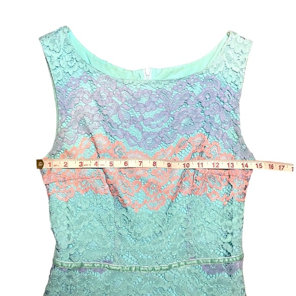 Yumi Striped Dress Blue Pink Lavender Lace Overlay Size Small Sleeveless - Picture 4 of 7